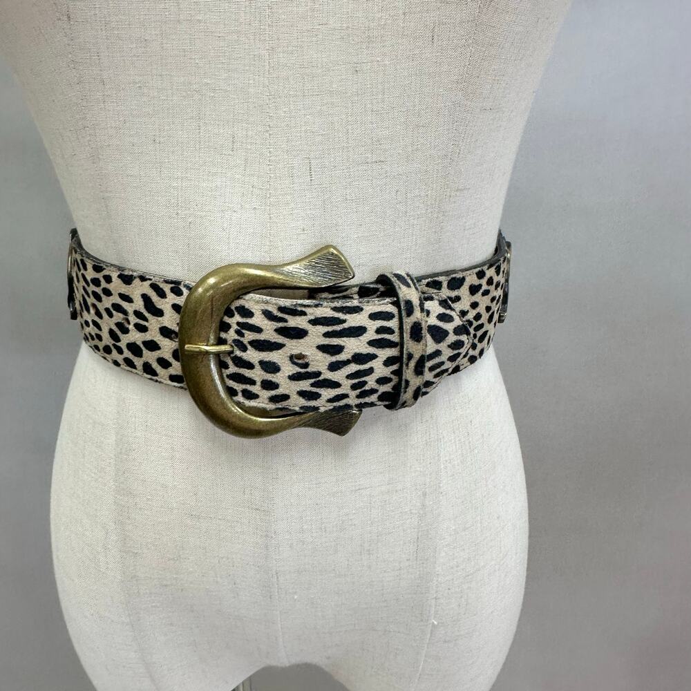 Vintage Made in USA Leopard Calf Hair Belt Brass Elephant Zebra Y2k Safari Small